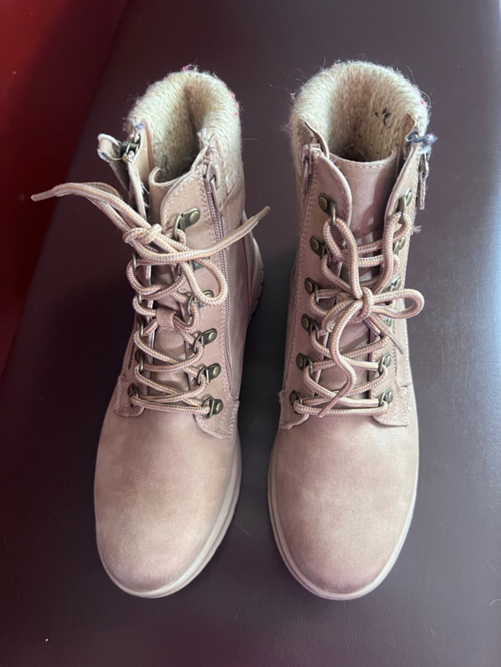 Cliffs by WHITE MOUNTAIN Blush Lace-Up Faux-Fur Combat Boots